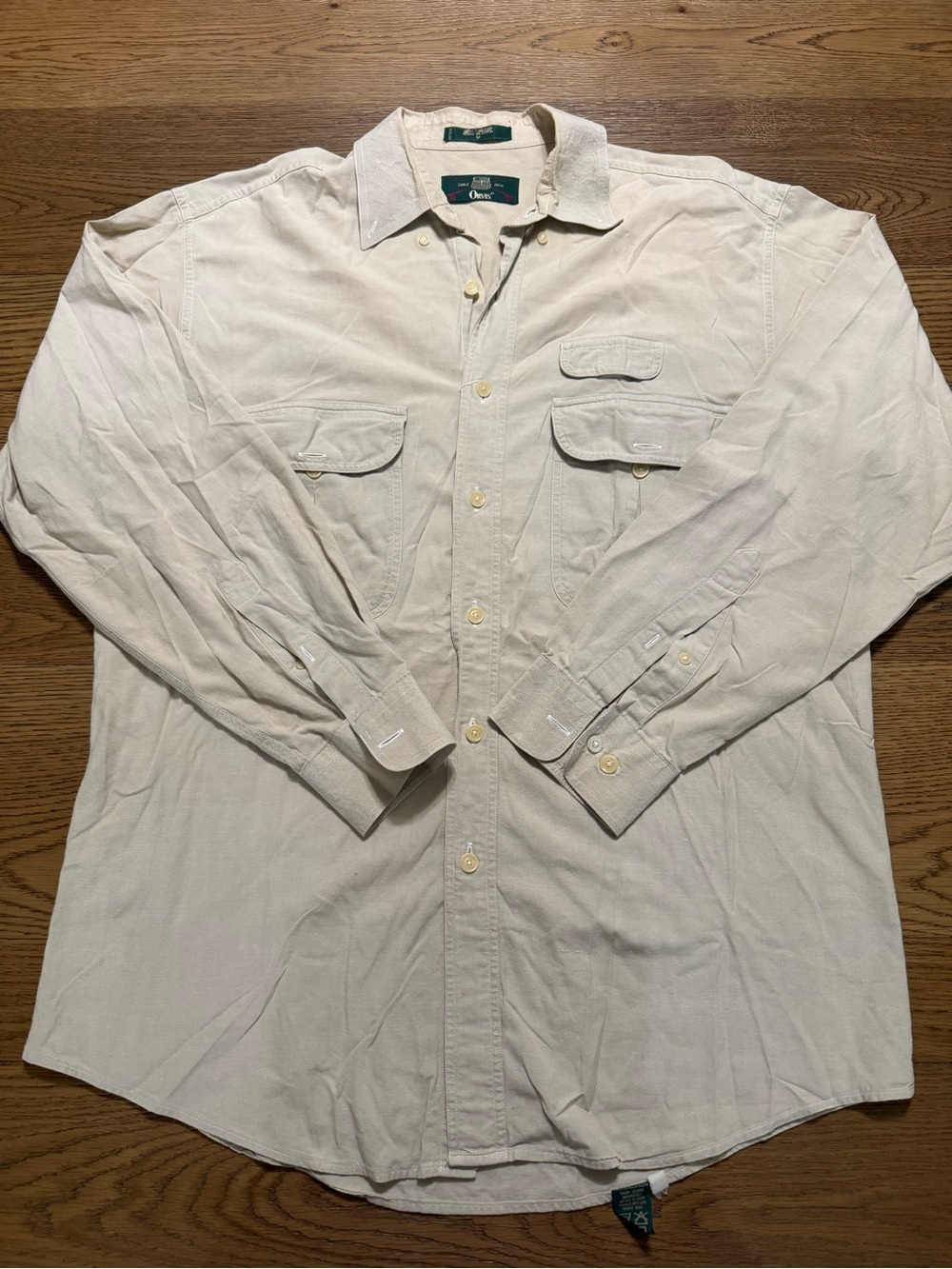 VTG Orvis Men's Long-Sleeve Button-Up Shirt in KHAKI 100% cotton Fly Fishing